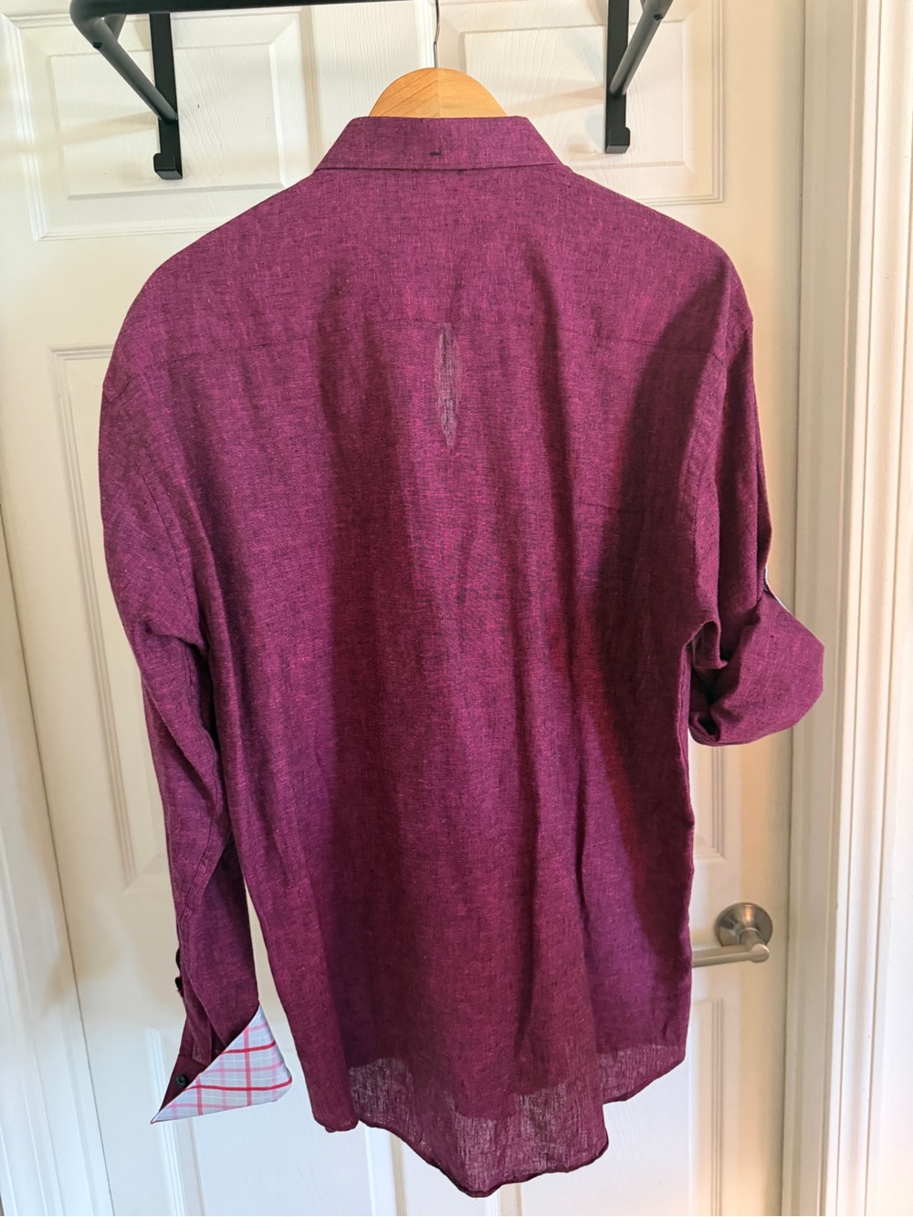 Maceoo Men's Purple Plaid Contrast Trim Linen Shirt XL - Picture 10 of 11